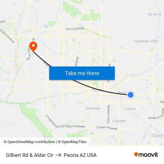 Gilbert Rd & Alder Cir to Peoria AZ USA map