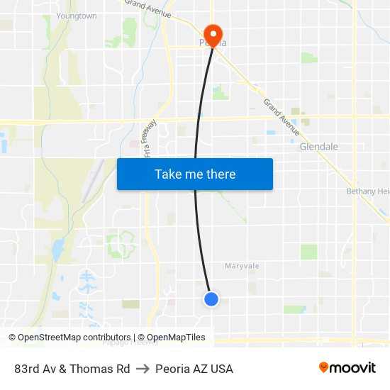 83rd Av & Thomas Rd to Peoria AZ USA map