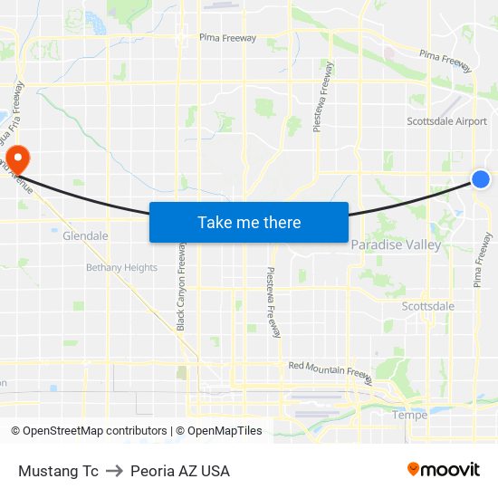 Mustang Tc to Peoria AZ USA map