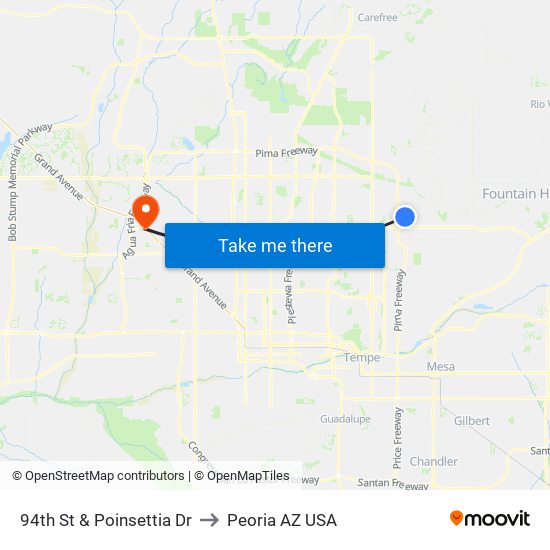 94th St & Poinsettia Dr to Peoria AZ USA map