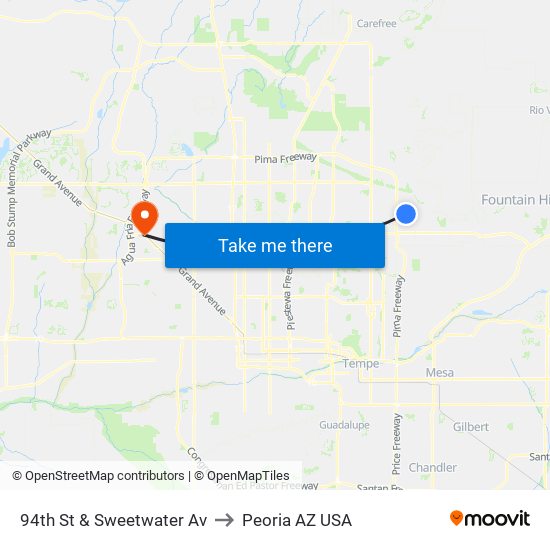 94th St & Sweetwater Av to Peoria AZ USA map