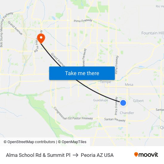 Alma School Rd & Summit Pl to Peoria AZ USA map