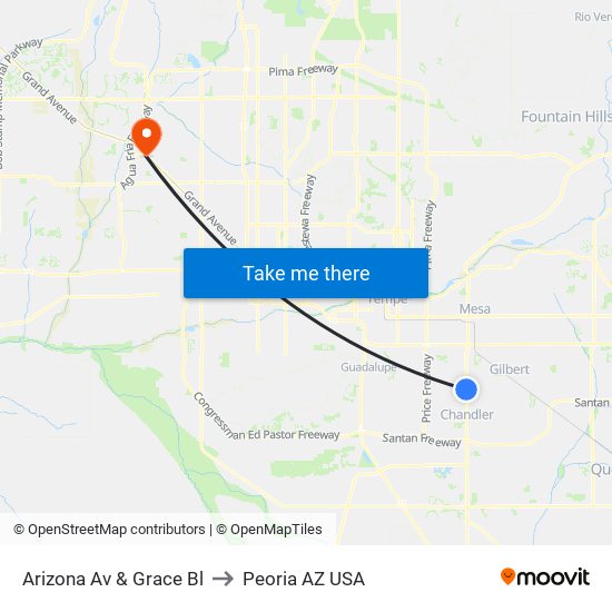 Arizona Av & Grace Bl to Peoria AZ USA map