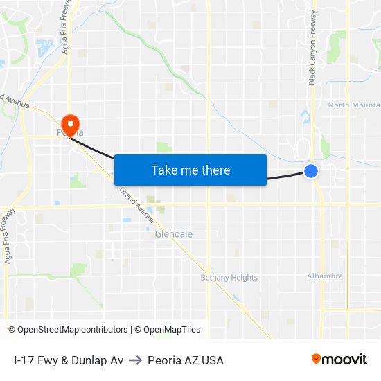 I-17 Fwy & Dunlap Av to Peoria AZ USA map