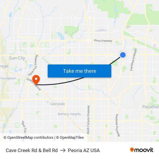 Cave Creek Rd & Bell Rd to Peoria AZ USA map