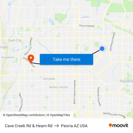 Cave Creek Rd & Hearn Rd to Peoria AZ USA map