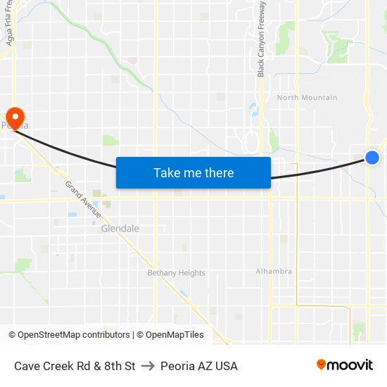 Cave Creek Rd & 8th St to Peoria AZ USA map