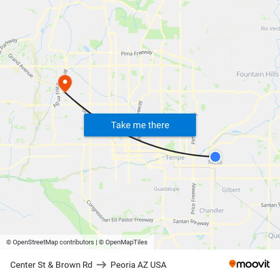 Center St & Brown Rd to Peoria AZ USA map