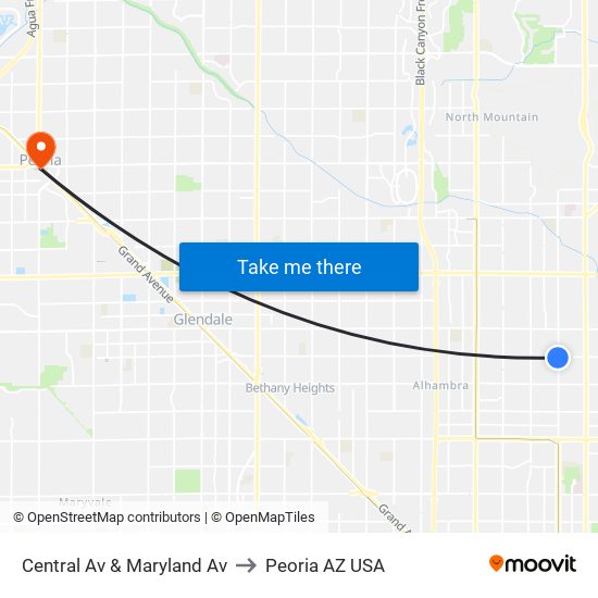 Central Av & Maryland Av to Peoria AZ USA map