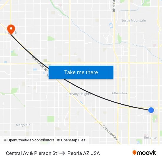 Central Av & Pierson St to Peoria AZ USA map