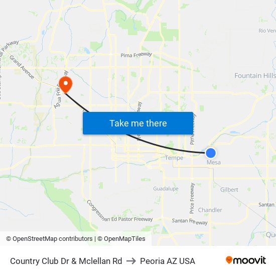 Country Club Dr & Mclellan Rd to Peoria AZ USA map