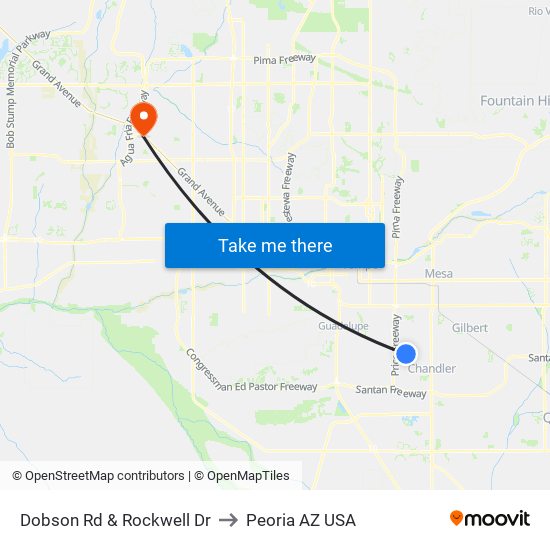 Dobson Rd & Rockwell Dr to Peoria AZ USA map