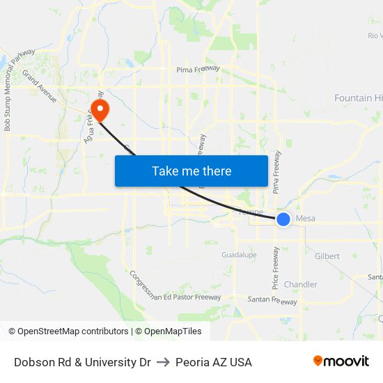 Dobson Rd & University Dr to Peoria AZ USA map