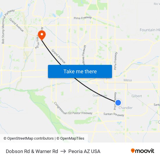 Dobson Rd & Warner Rd to Peoria AZ USA map