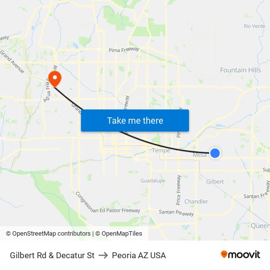 Gilbert Rd & Decatur St to Peoria AZ USA map