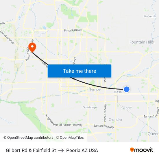Gilbert Rd & Fairfield St to Peoria AZ USA map