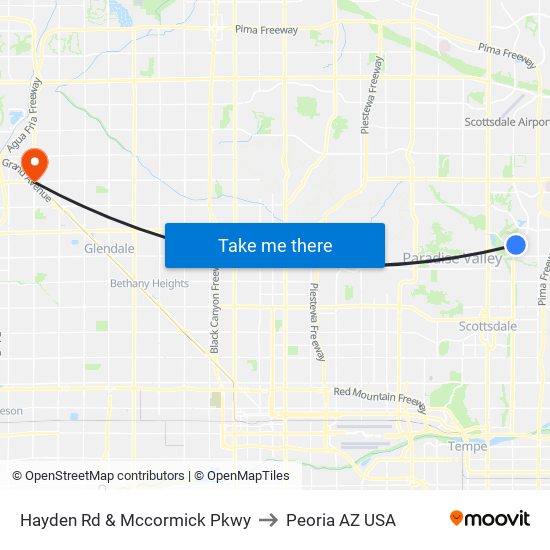 Hayden Rd & Mccormick Pkwy to Peoria AZ USA map