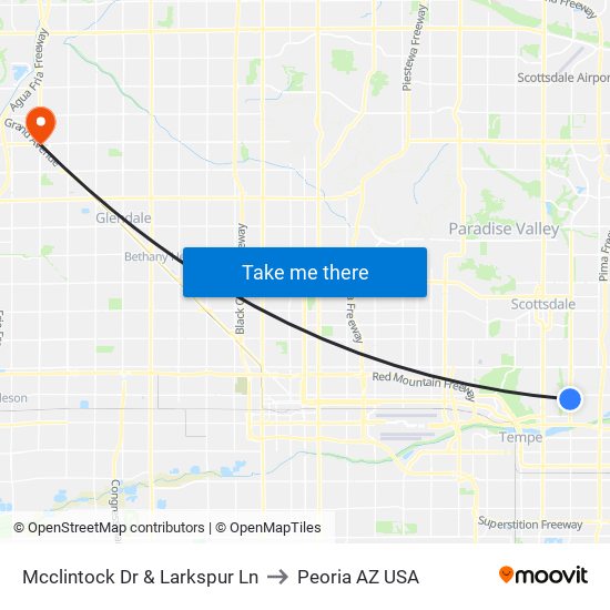 Mcclintock Dr & Larkspur Ln to Peoria AZ USA map
