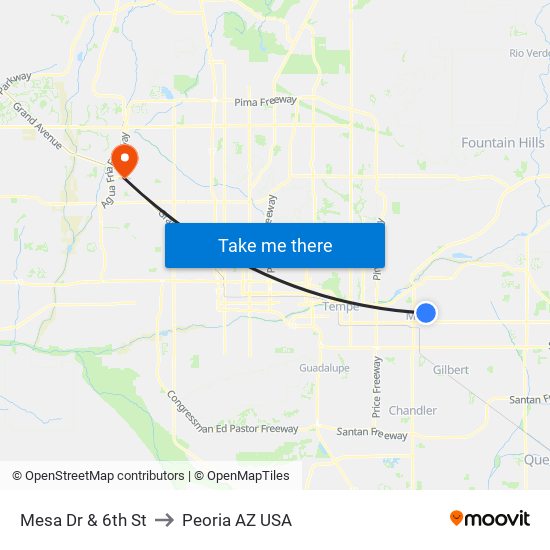 Mesa Dr & 6th St to Peoria AZ USA map