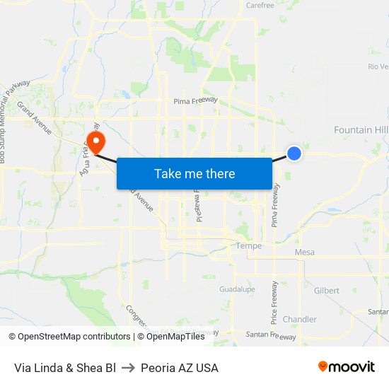 Via Linda & Shea Bl to Peoria AZ USA map