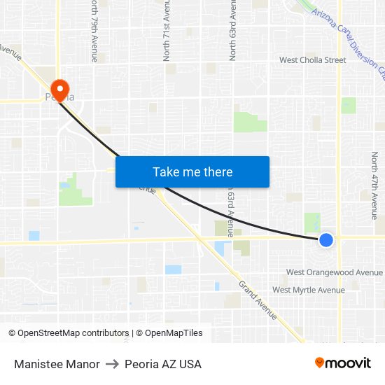 Manistee Manor to Peoria AZ USA map