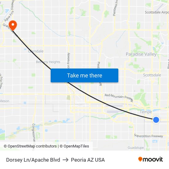 Dorsey Ln/Apache Blvd to Peoria AZ USA map