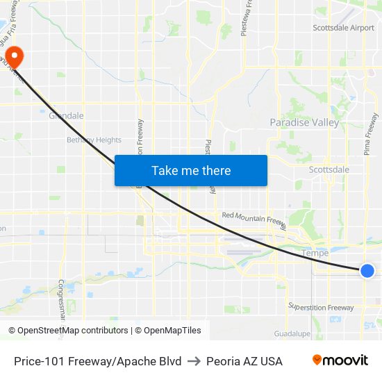 Price-101 Freeway/Apache Blvd to Peoria AZ USA map