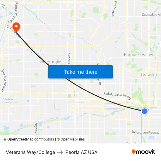 Veterans Way/College to Peoria AZ USA map