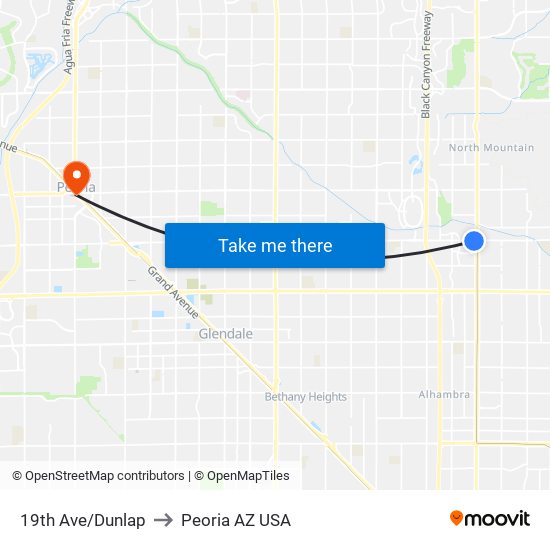 19th Ave/Dunlap to Peoria AZ USA map