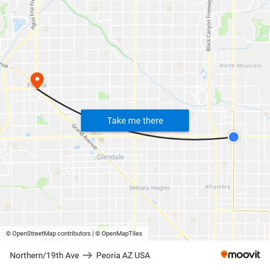 Northern/19th Ave to Peoria AZ USA map