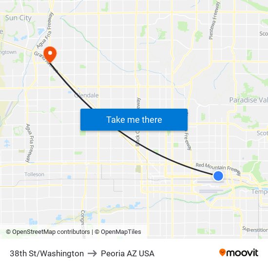 38th St/Washington to Peoria AZ USA map