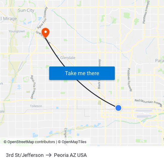 3rd St/Jefferson to Peoria AZ USA map