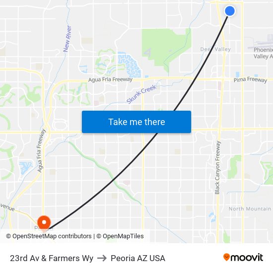 23rd Av & Farmers Wy to Peoria AZ USA map