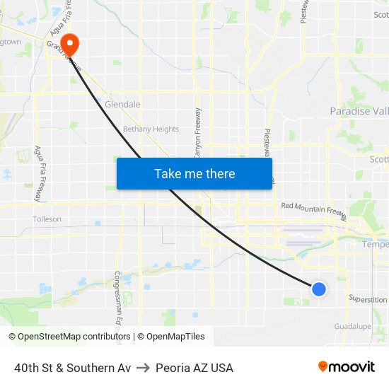 40th St & Southern Av to Peoria AZ USA map