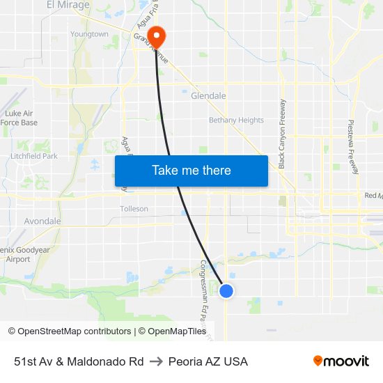 51st Av & Maldonado Rd to Peoria AZ USA map