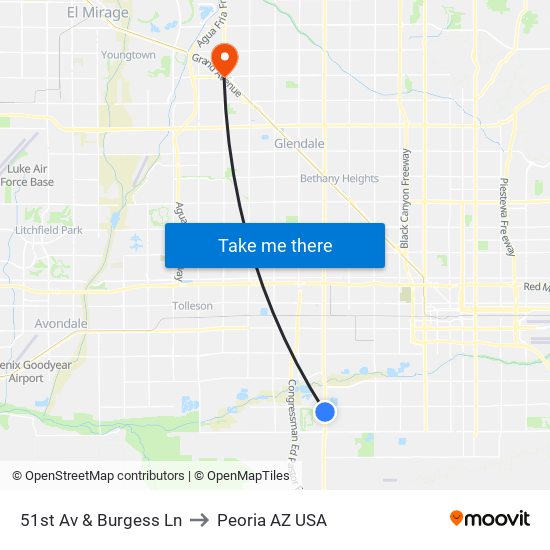 51st Av & Burgess Ln to Peoria AZ USA map