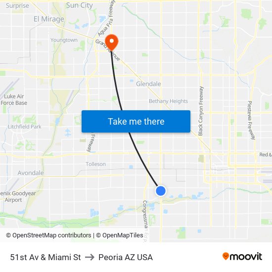 51st Av & Miami St to Peoria AZ USA map