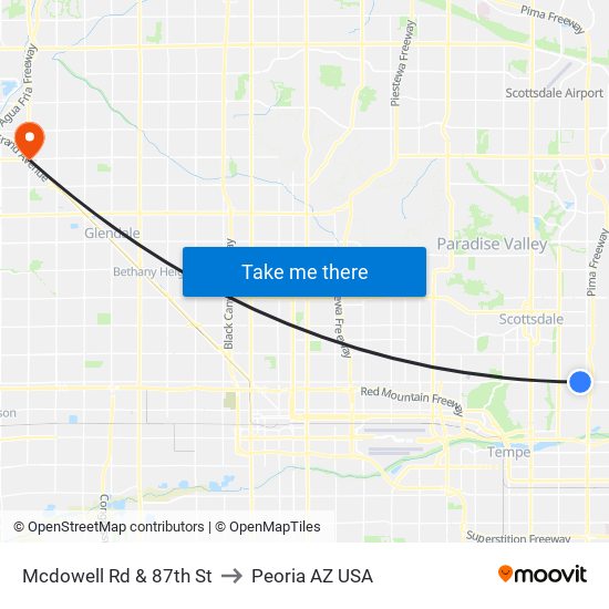 Mcdowell Rd & 87th St to Peoria AZ USA map