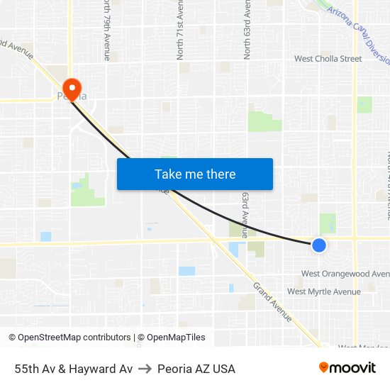 55th Av & Hayward Av to Peoria AZ USA map