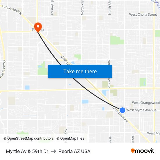 Myrtle Av & 59th Dr to Peoria AZ USA map