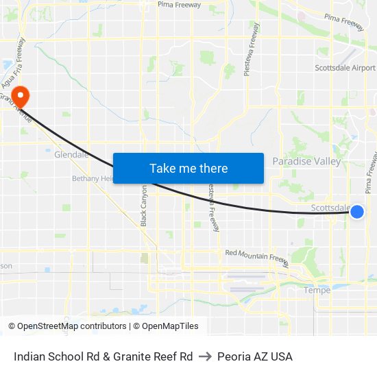 Indian School Rd & Granite Reef Rd to Peoria AZ USA map