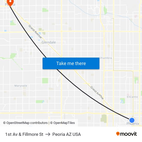 1st Av & Fillmore St to Peoria AZ USA map