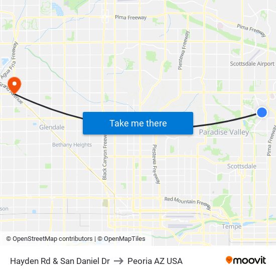 Hayden Rd & San Daniel Dr to Peoria AZ USA map