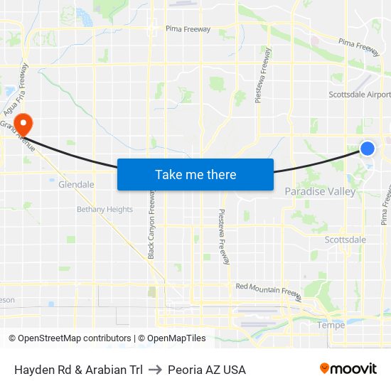 Hayden Rd & Arabian Trl to Peoria AZ USA map