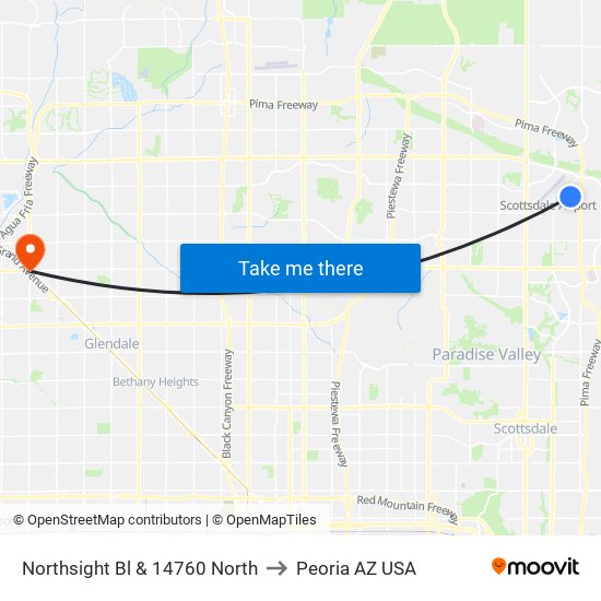 Northsight Bl & 14760 North to Peoria AZ USA map