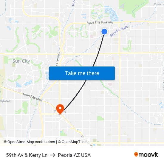 59th Av & Kerry Ln to Peoria AZ USA map