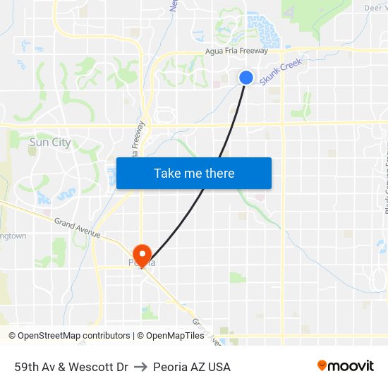 59th Av & Wescott Dr to Peoria AZ USA map