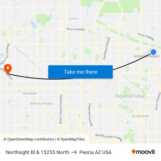Northsight Bl & 15255 North to Peoria AZ USA map