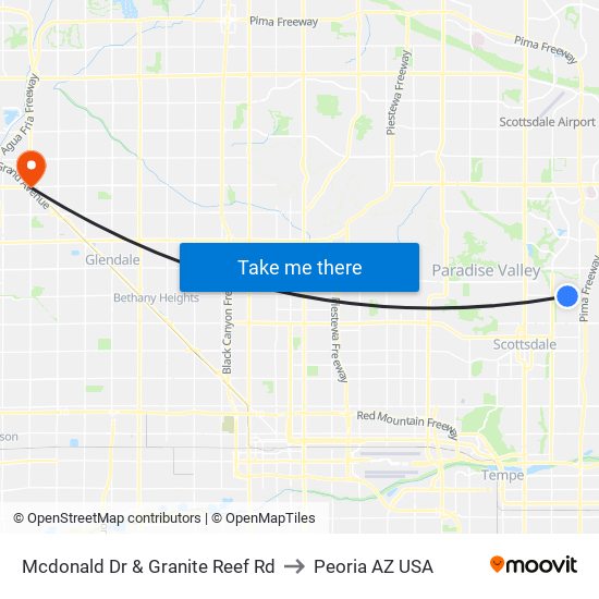 Mcdonald Dr & Granite Reef Rd to Peoria AZ USA map