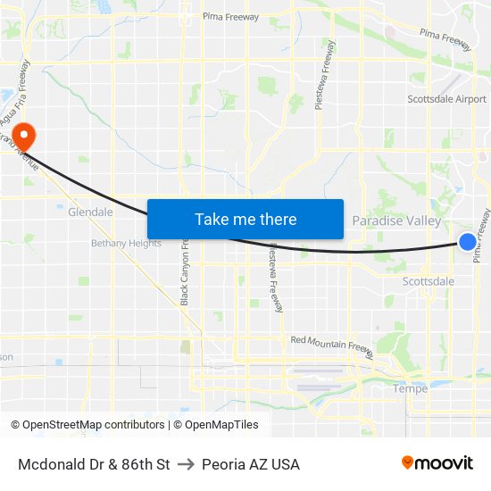 Mcdonald Dr & 86th St to Peoria AZ USA map